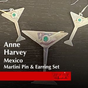 Sterling Silver Martini Glass Pin & Earring Set
